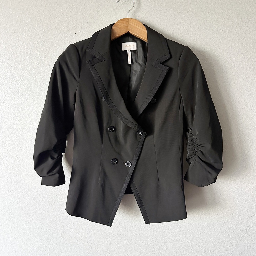 Laundry by‎ Shelli Segal Black Ruched Sleeve Sharp Blazer Jacket Women's Size 6